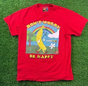 Teen Hearts Shirt Mens Medium M Red Dont Worry Be Happy Banana Graphic T-Shirt